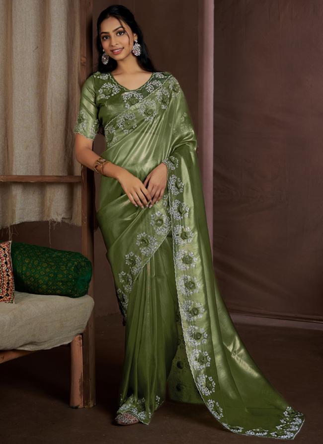 Jimmy Silk Green Wedding Wear Hand Work Saree